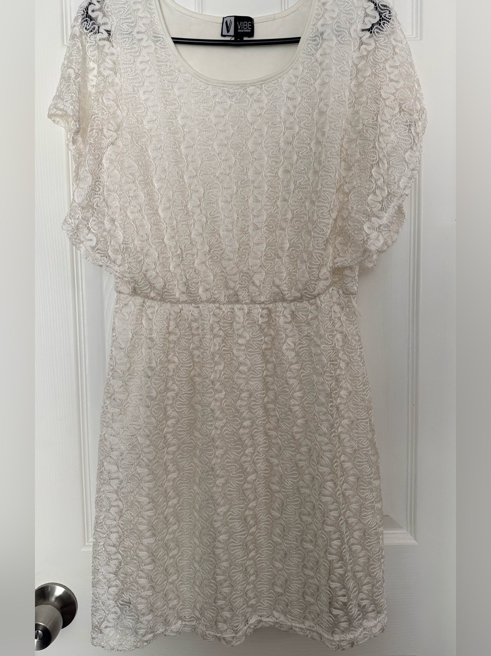 Vibe Ivory Lace Midi Dress with Scalloped Overlay